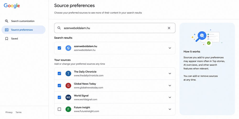 Google preferred sources minta